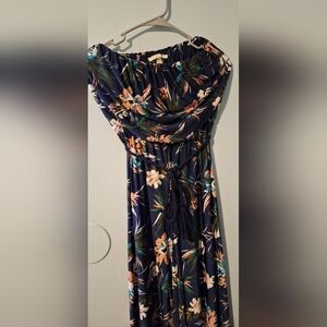 Floral Navy Blue Strapless Dress